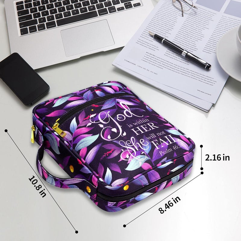 GUEER Bible Cover for Women, Bible Holder, Bible Cover Carrier Carrying Organizer Bag, God is Within Her She Will Not Fall, Zipper and Pockets for Standard Size Bible, Gift for Women(Pink1) - Image 2